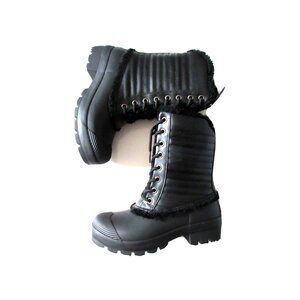 NIB HUNTER Original Shearling Lined Pac in Black Lace-up Rain Boots US 6 $235